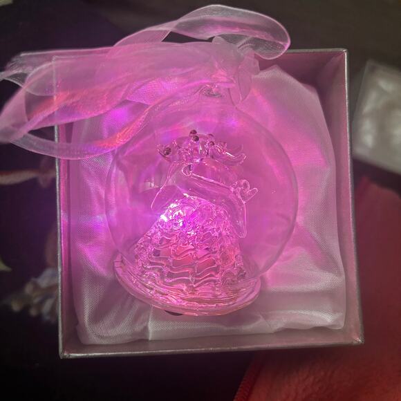 LED Lit Christmas Tree Ornament Round Blown Glass Center Reindeer Multi Color - Picture 3 of 6